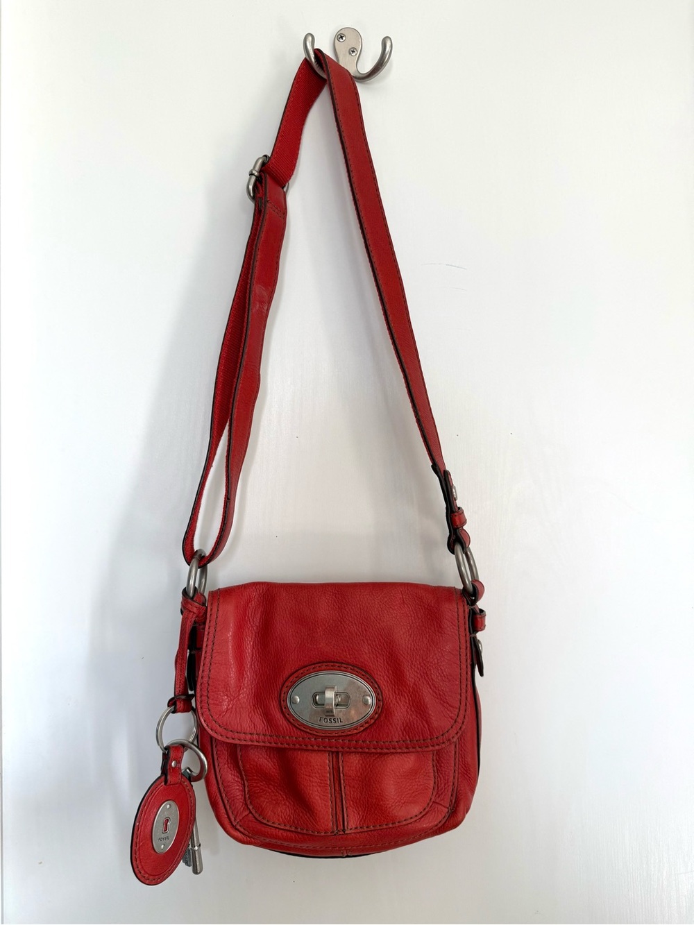 Fossil Red Leather Crossbody